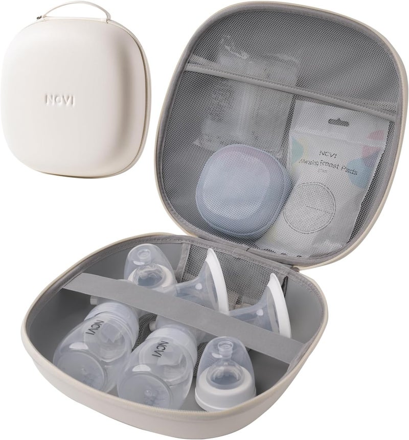 NCVI Breast Pump Carrying Case for Pump Parts and Bottles, Portable Wearable Pump Travel Bag Organizer for Working Moms, Durability Hard Shell, Interior with 3 Compartments through Mesh Bag, Beige - Image 1